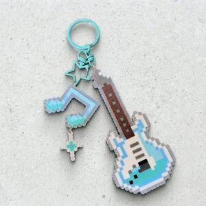 New Blue Electric Guitar Perler Fusion Beads Handmade Keychain Bag Charm